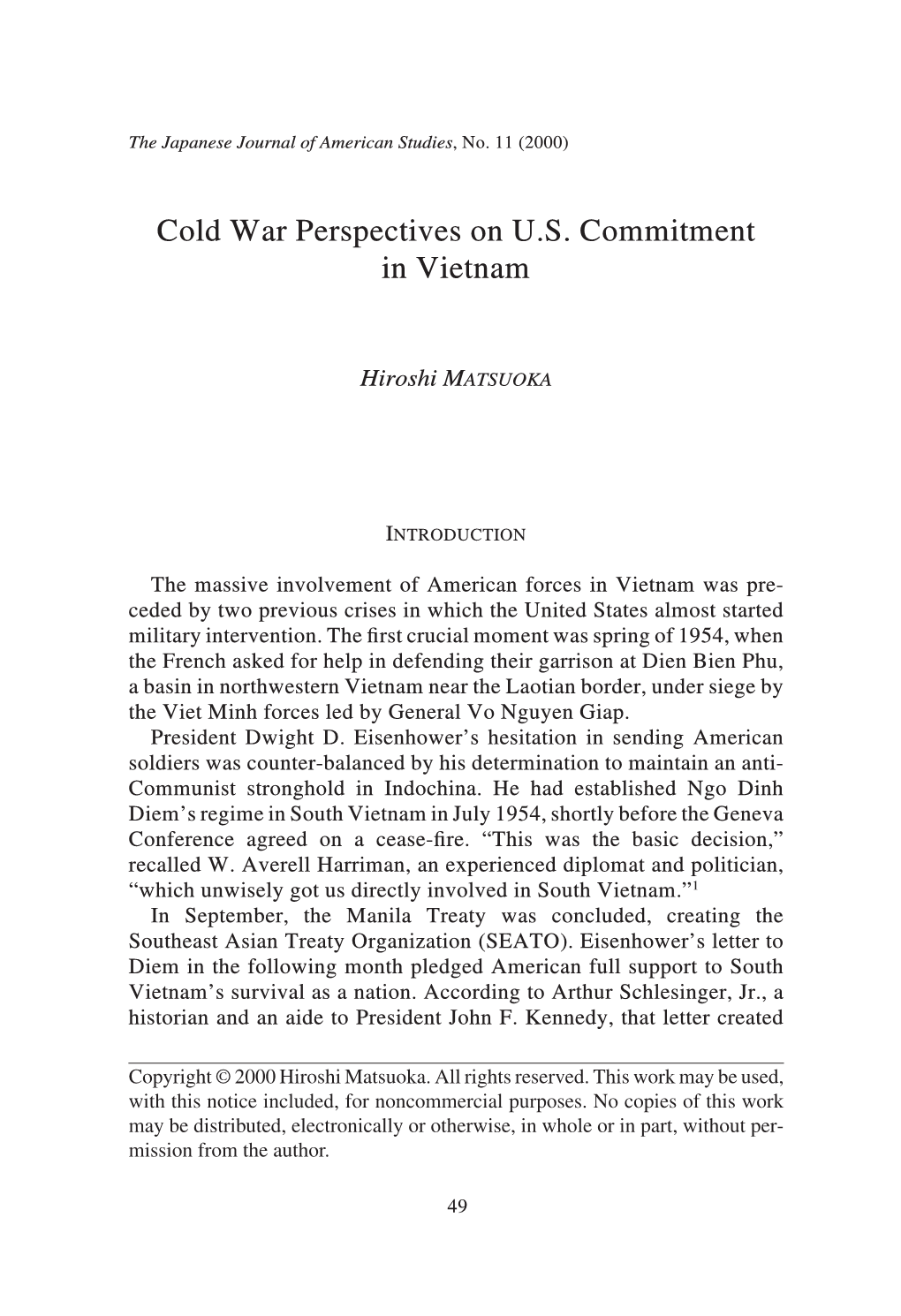 Cold War Perspectives on U.S. Commitment in Vietnam