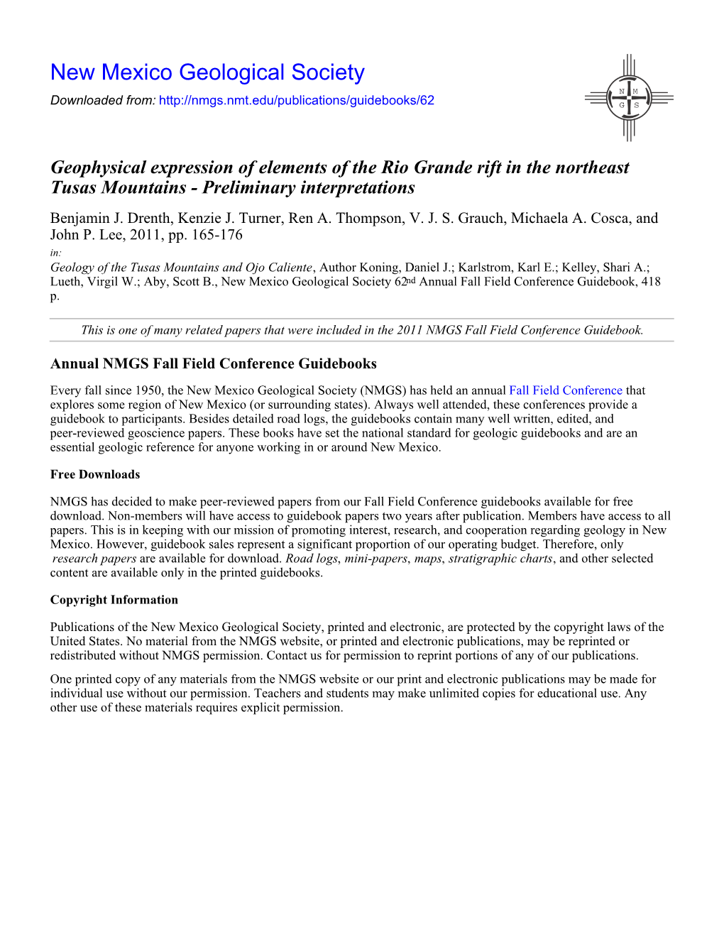 Geophysical Expression of Elements of the Rio Grande Rift in the Northeast Tusas Mountains - Preliminary Interpretations Benjamin J