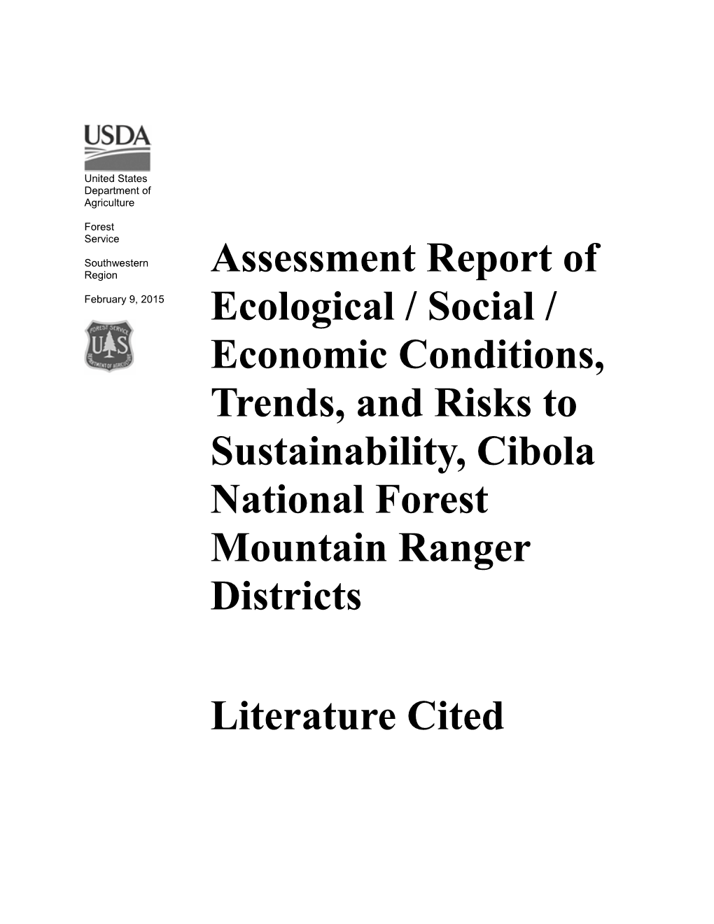 Assessment Report of Ecological / Social / Economic Conditions, Trends, and Risks to Sustainability, Cibola National Forest Moun