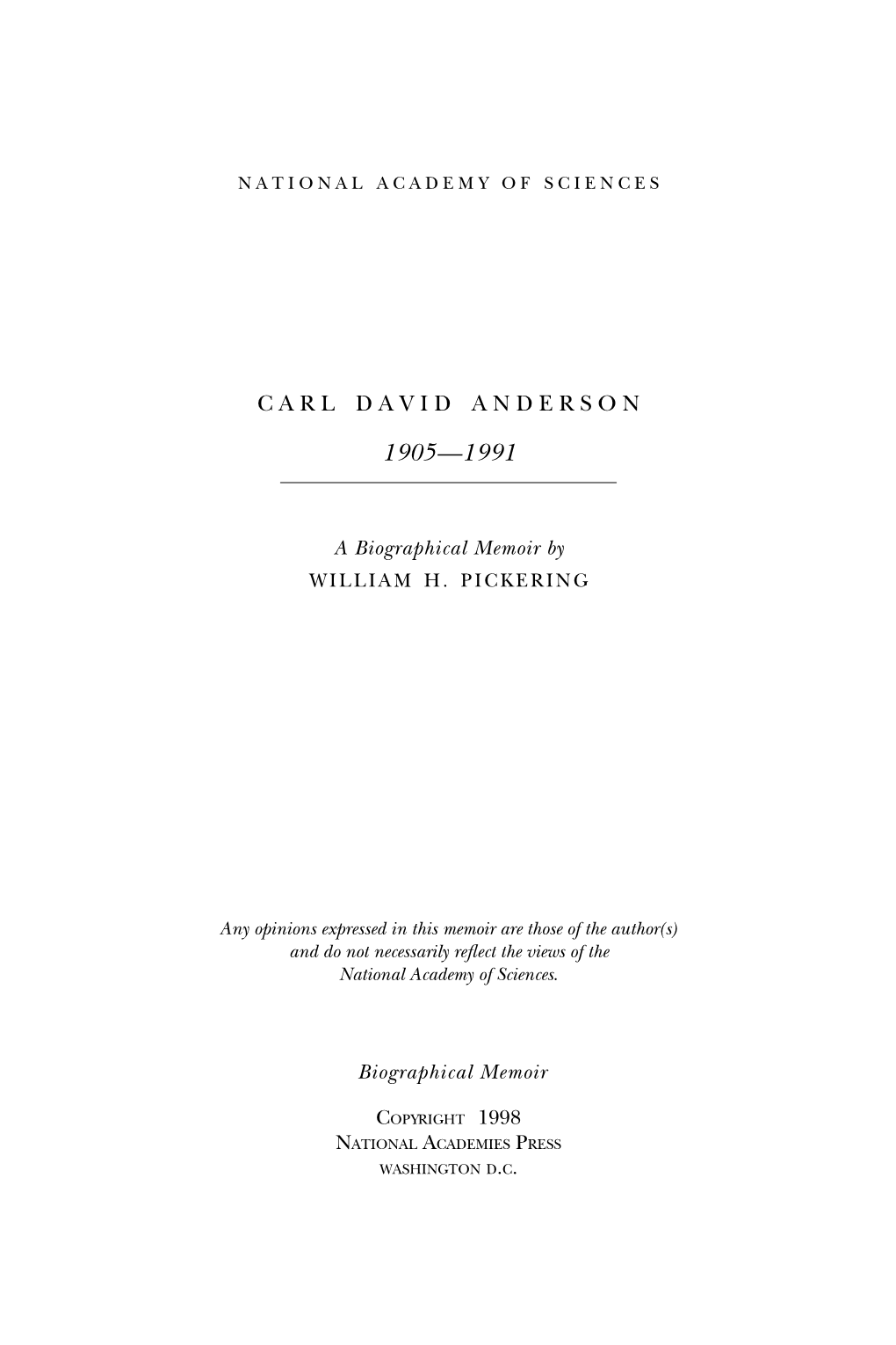 Carl David Anderson Biographical Memoir