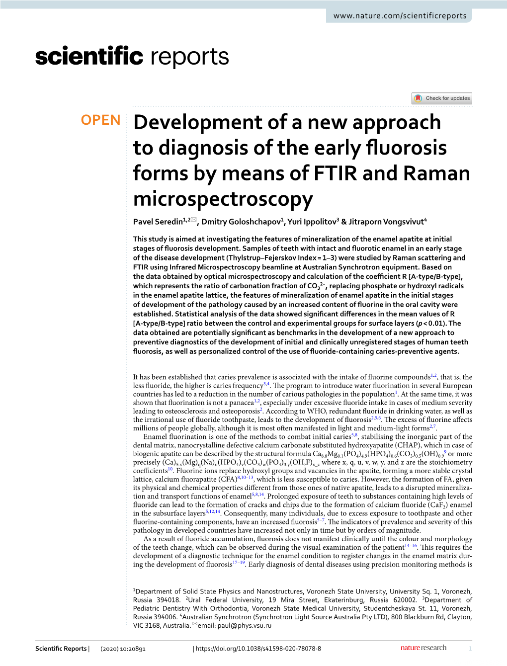 Development of a New Approach to Diagnosis of the Early Fluorosis