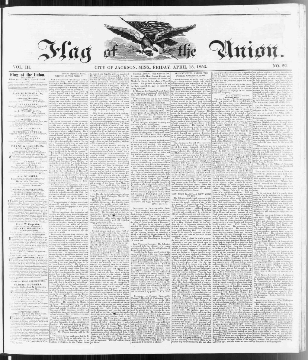 Vol. Iii. City of Jackson, Miss., Friday, April 15, 1853. No