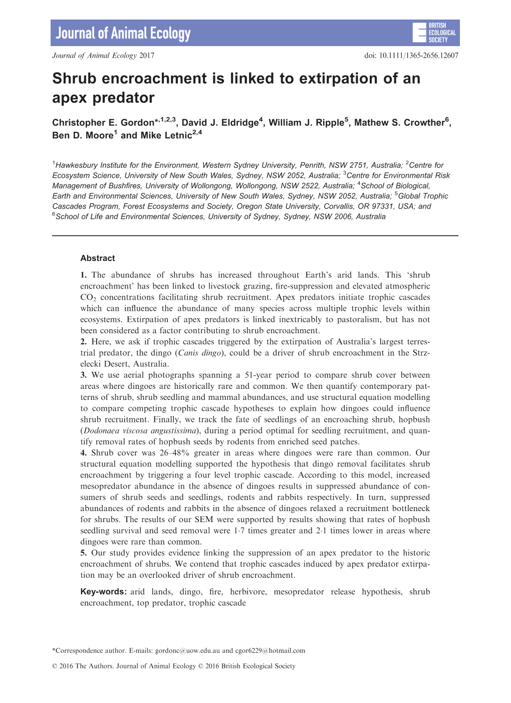 Shrub Encroachment Is Linked to Extirpation of an Apex Predator