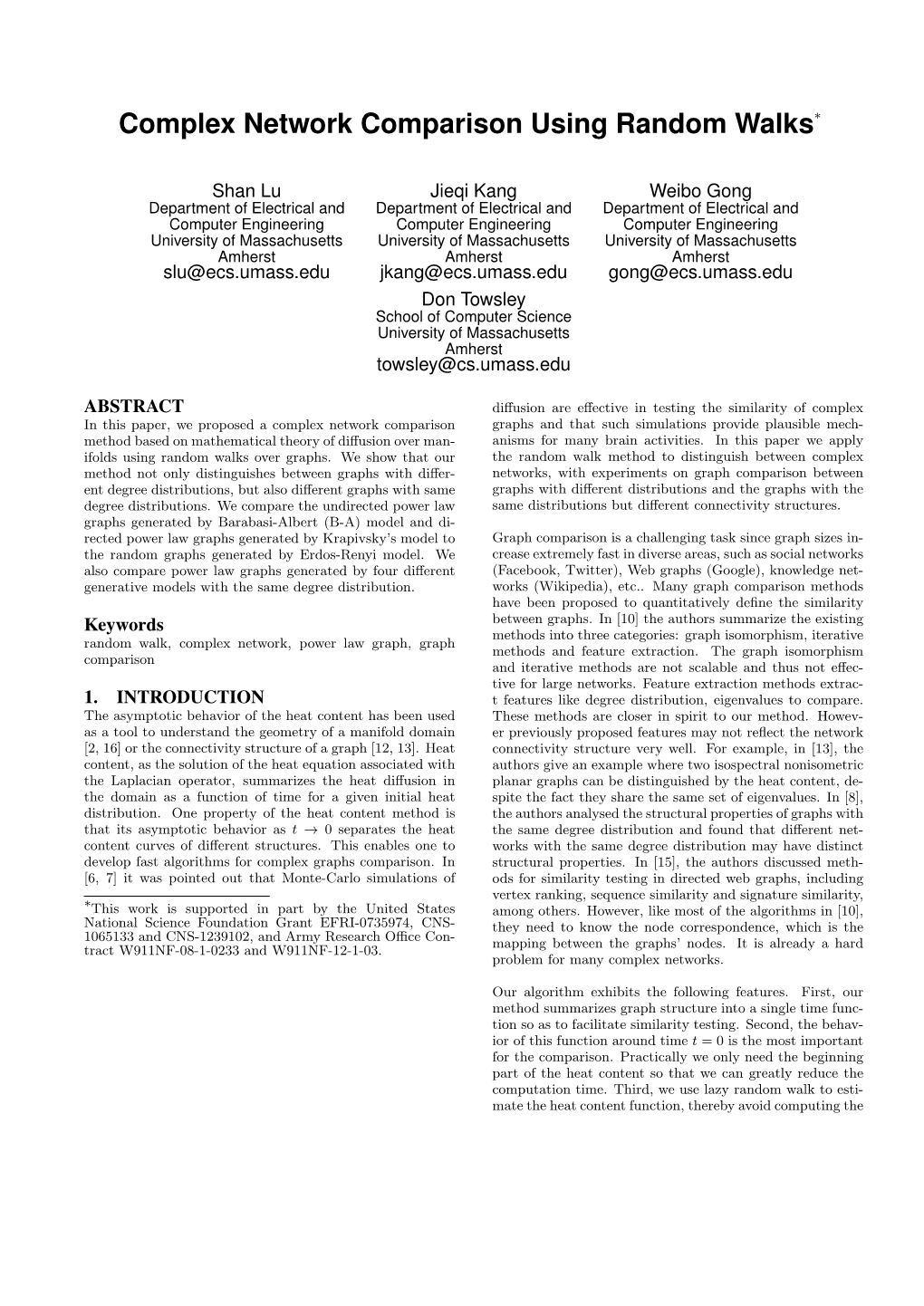 Complex Network Comparison Using Random Walks∗