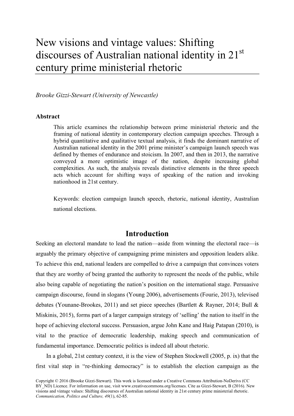 Shifting Discourses of Australian National Identity in 21 Century Prime