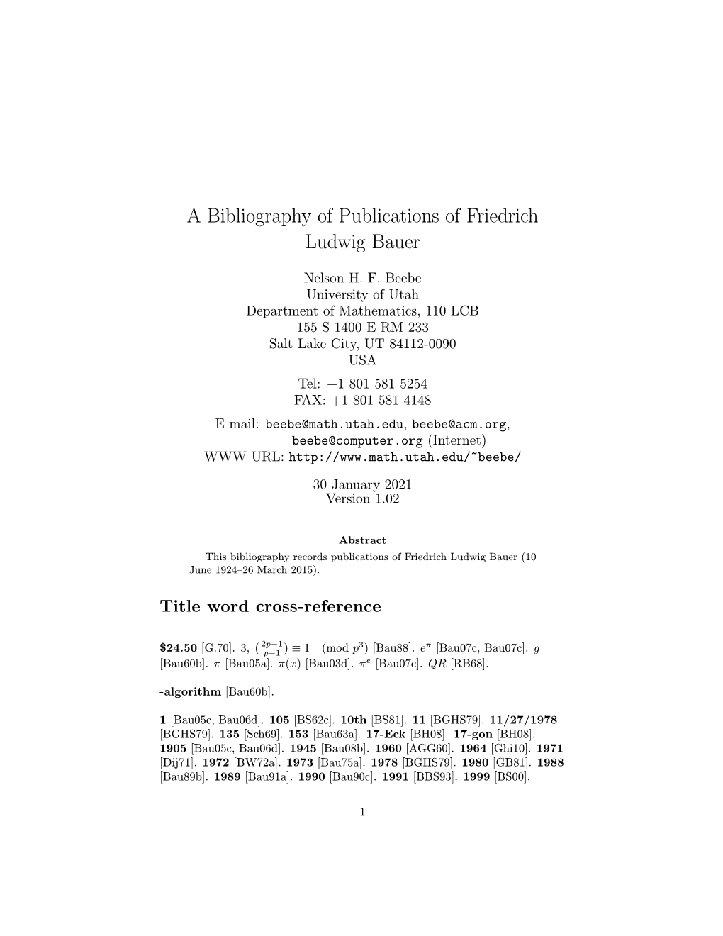 A Bibliography of Publications of Friedrich Ludwig Bauer