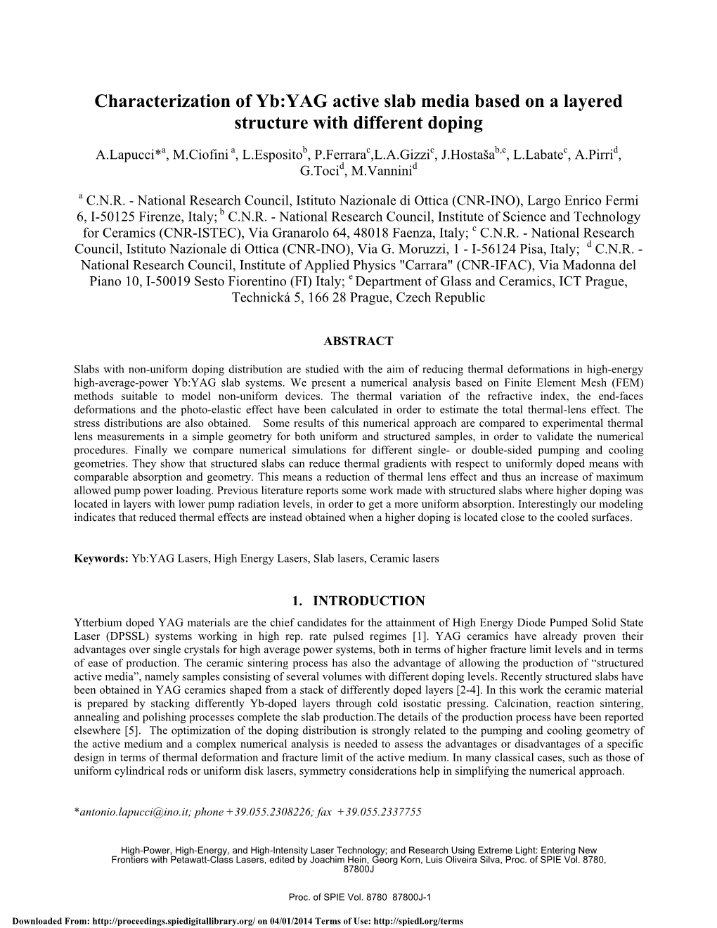 Characterization of Yb:YAG Active Slab Media Based on a Layered Structure with Different Doping