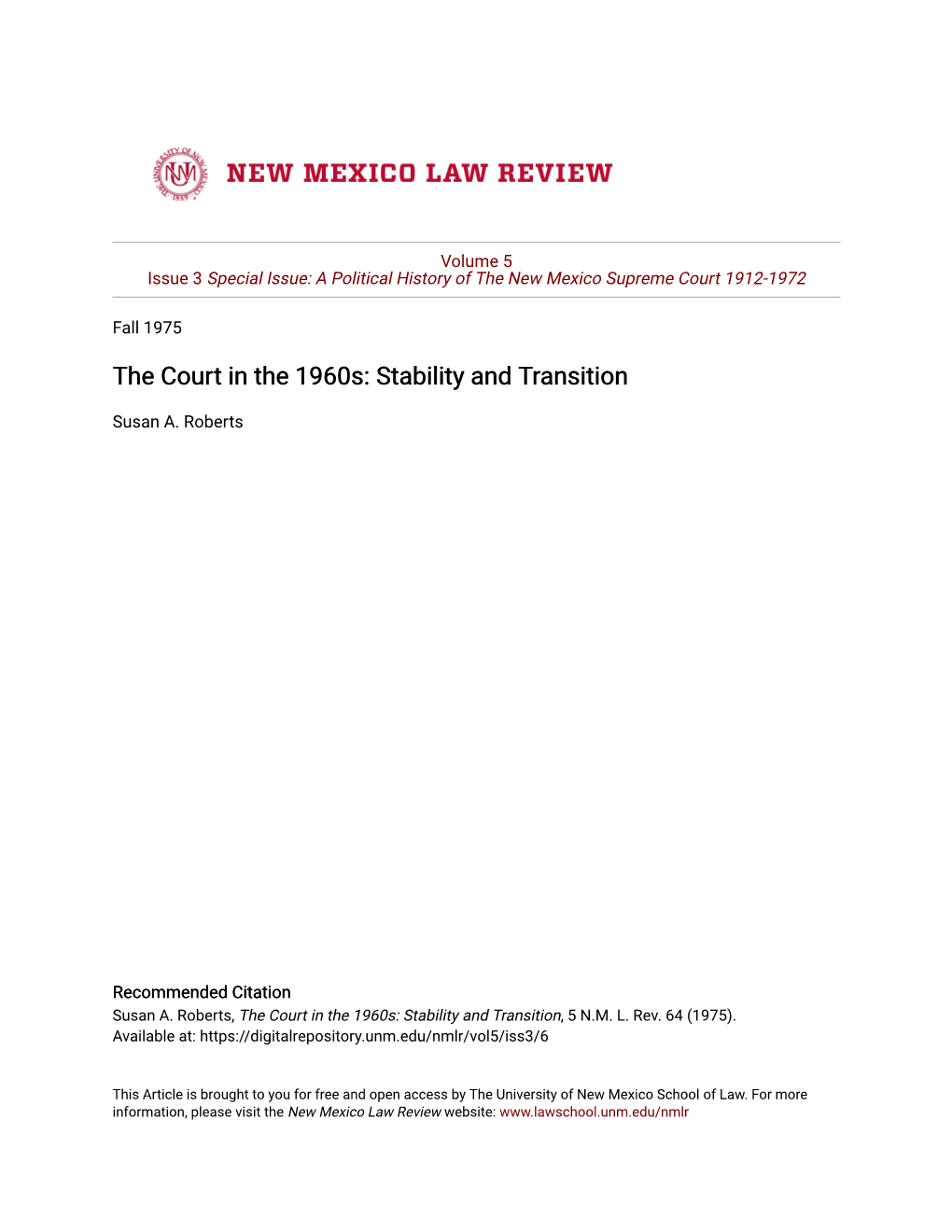 The Court in the 1960S: Stability and Transition