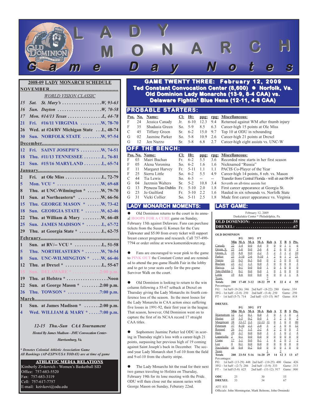Delaware Game Notes.Qxd