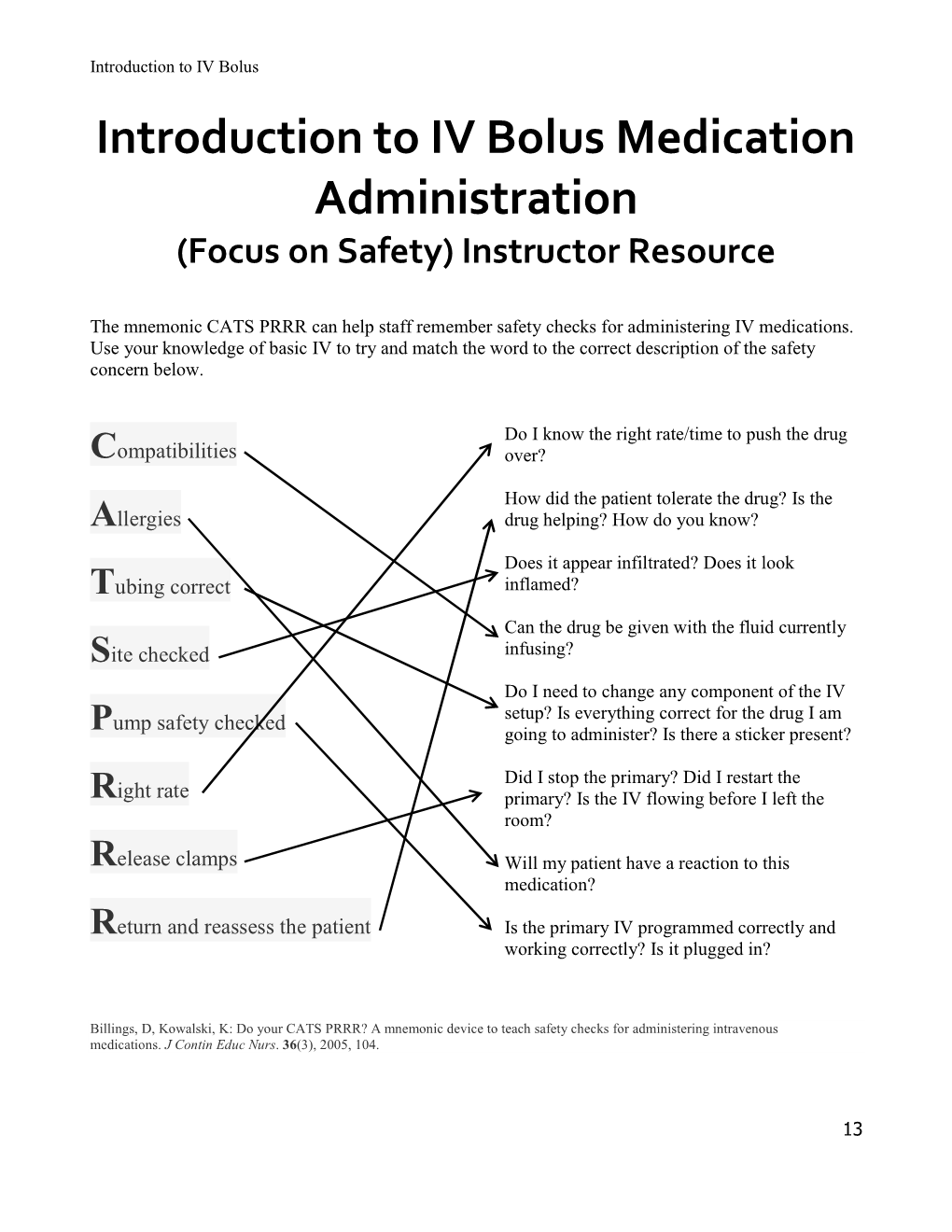 Introduction to IV Bolus Medication Administration (Focus on Safety) Instructor Resource