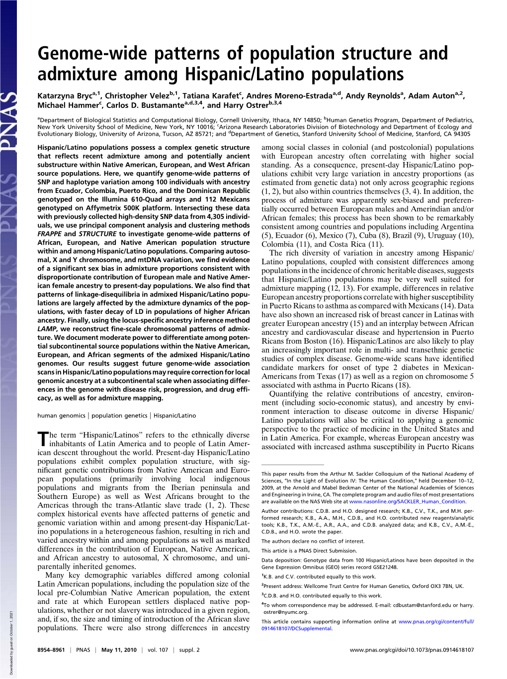 Genome-Wide Patterns of Population Structure and Admixture Among Hispanic/Latino Populations