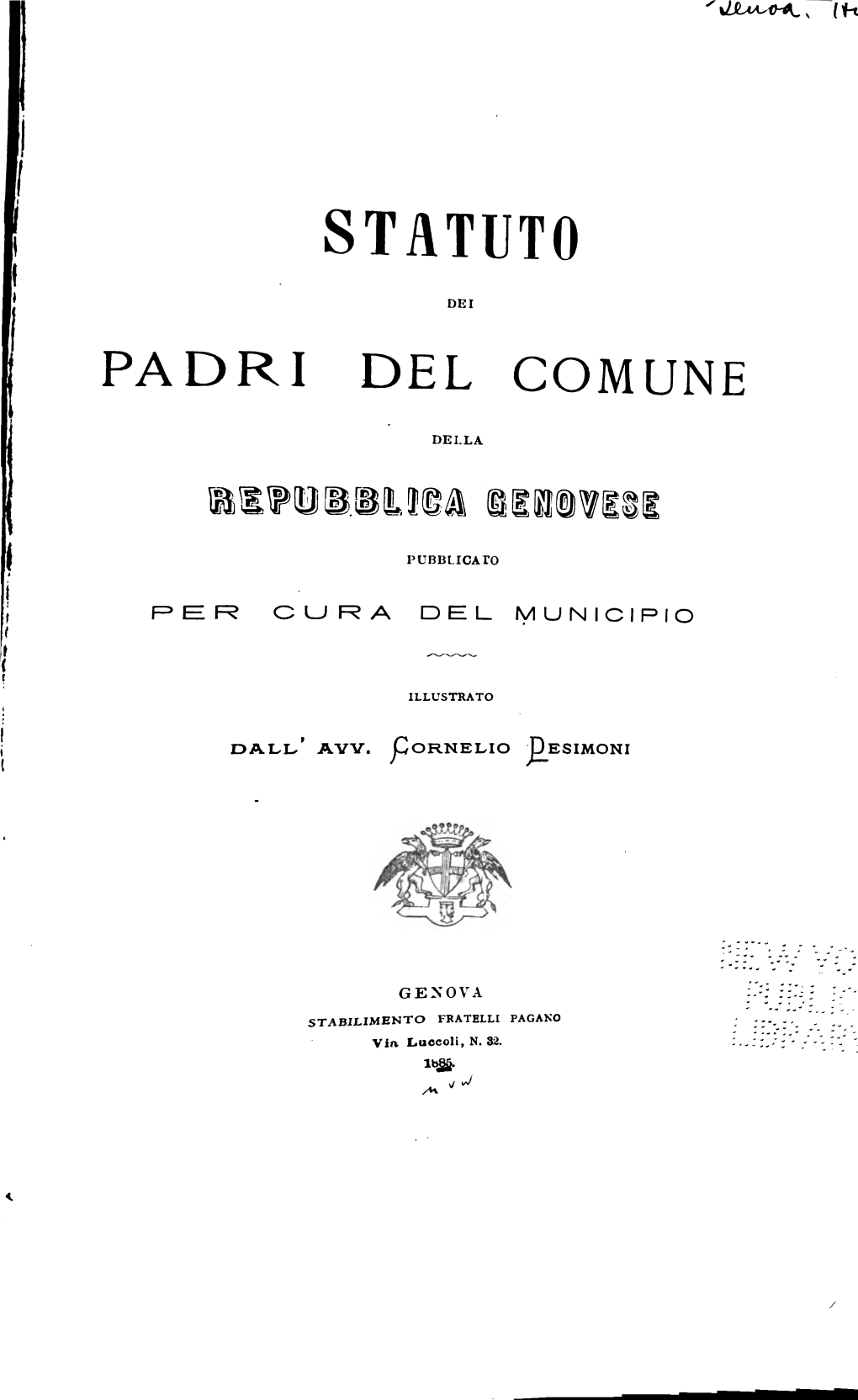 Statuto Dei Padri Del Comune Della Repubblica Genovese