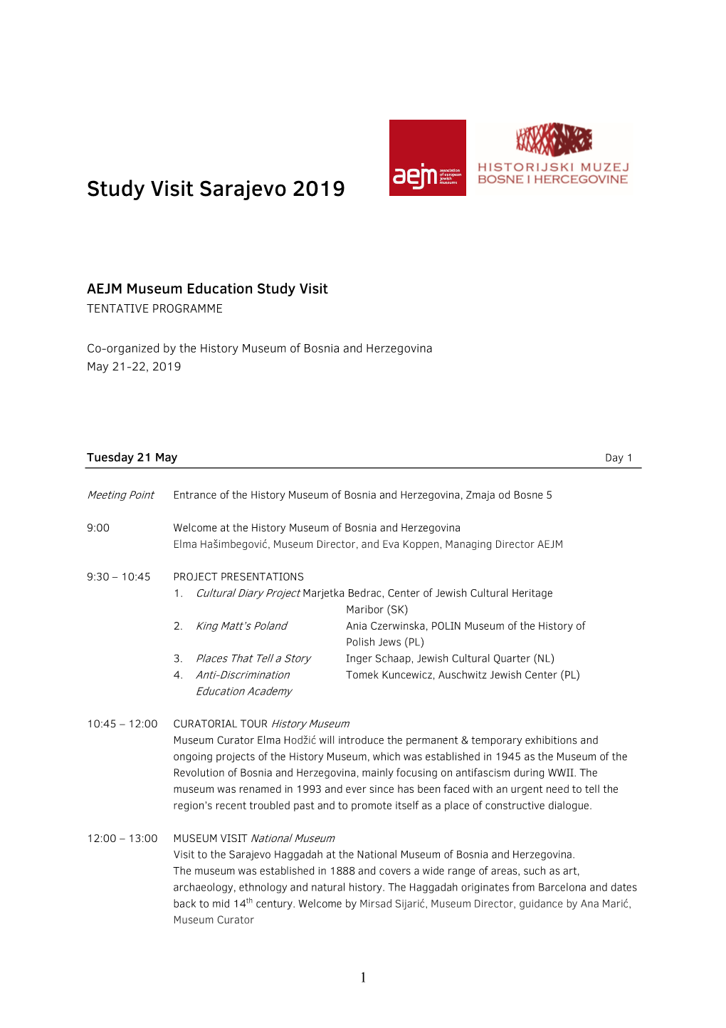 Programme Sarajevo Study Visit 2019