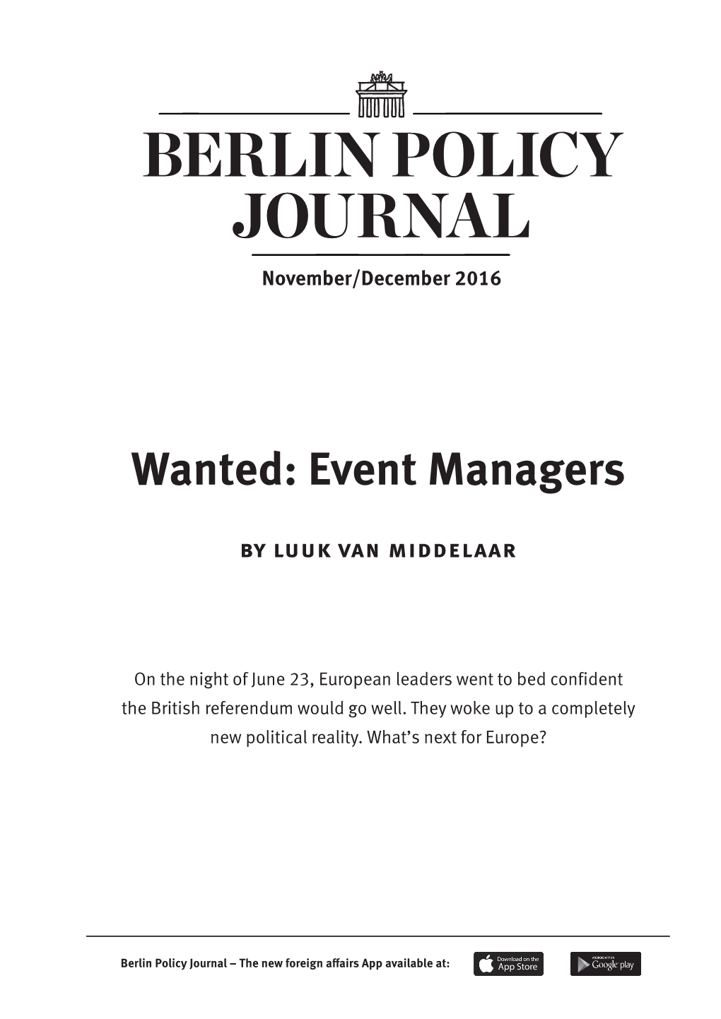 BERLIN POLICY JOURNAL November/December 2016