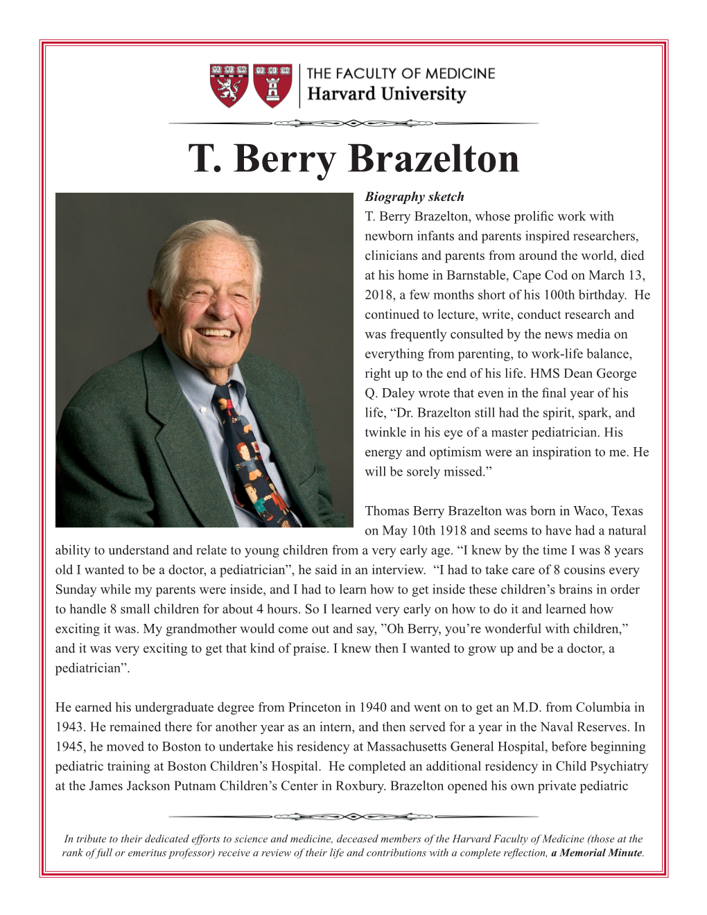 T. Berry Brazelton Biography Sketch T
