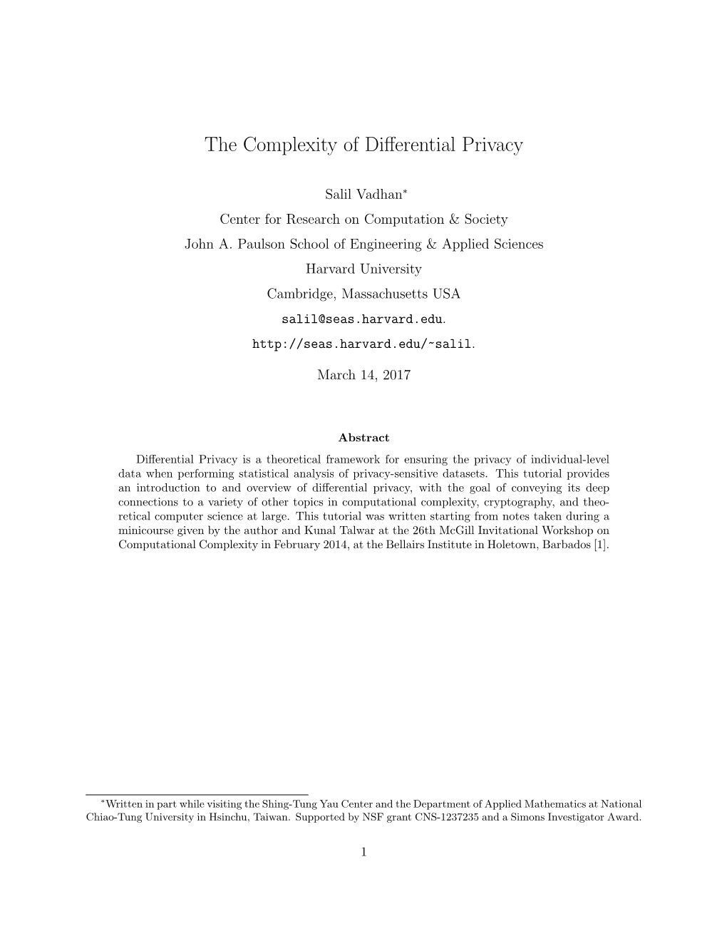 The Complexity of Differential Privacy