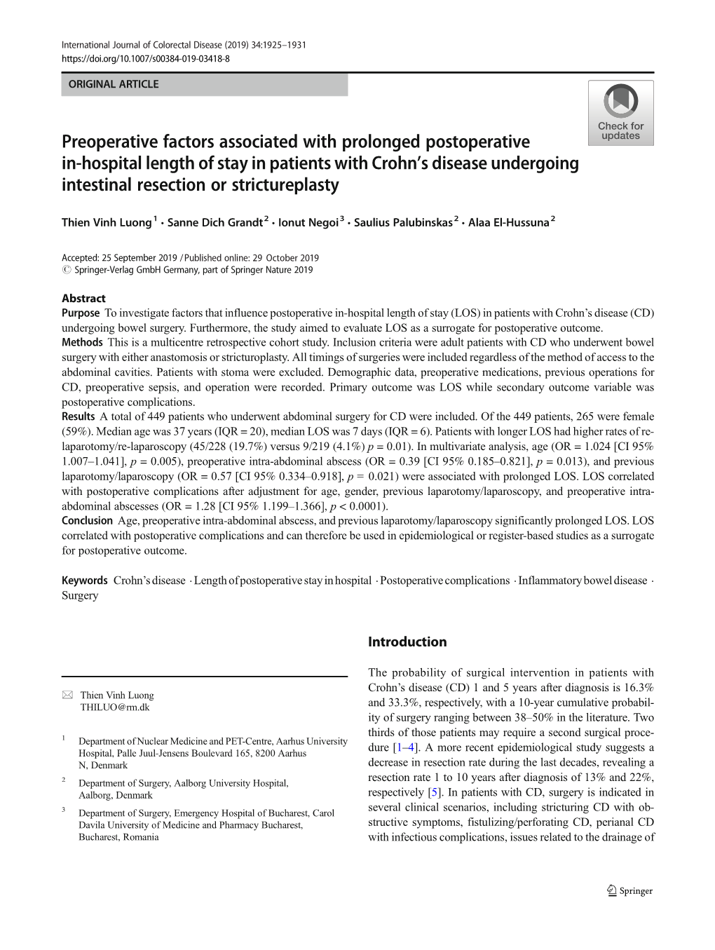 Preoperative Factors Associated with Prolonged Postoperative In-Hospital