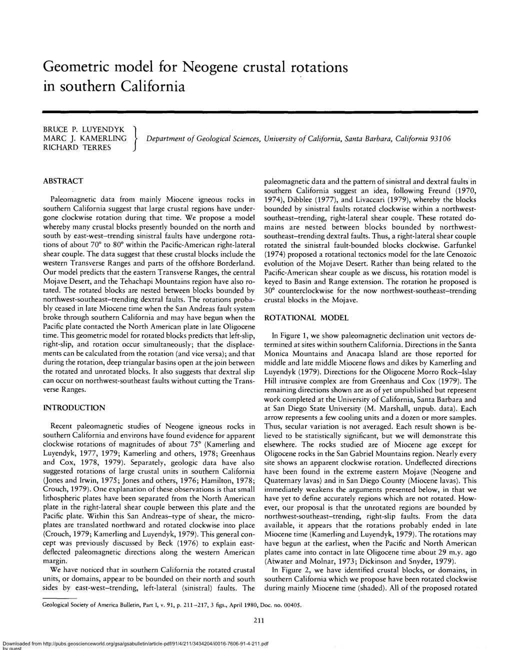 Geometrie Model for Neogene Crustal Rotations in Southern California