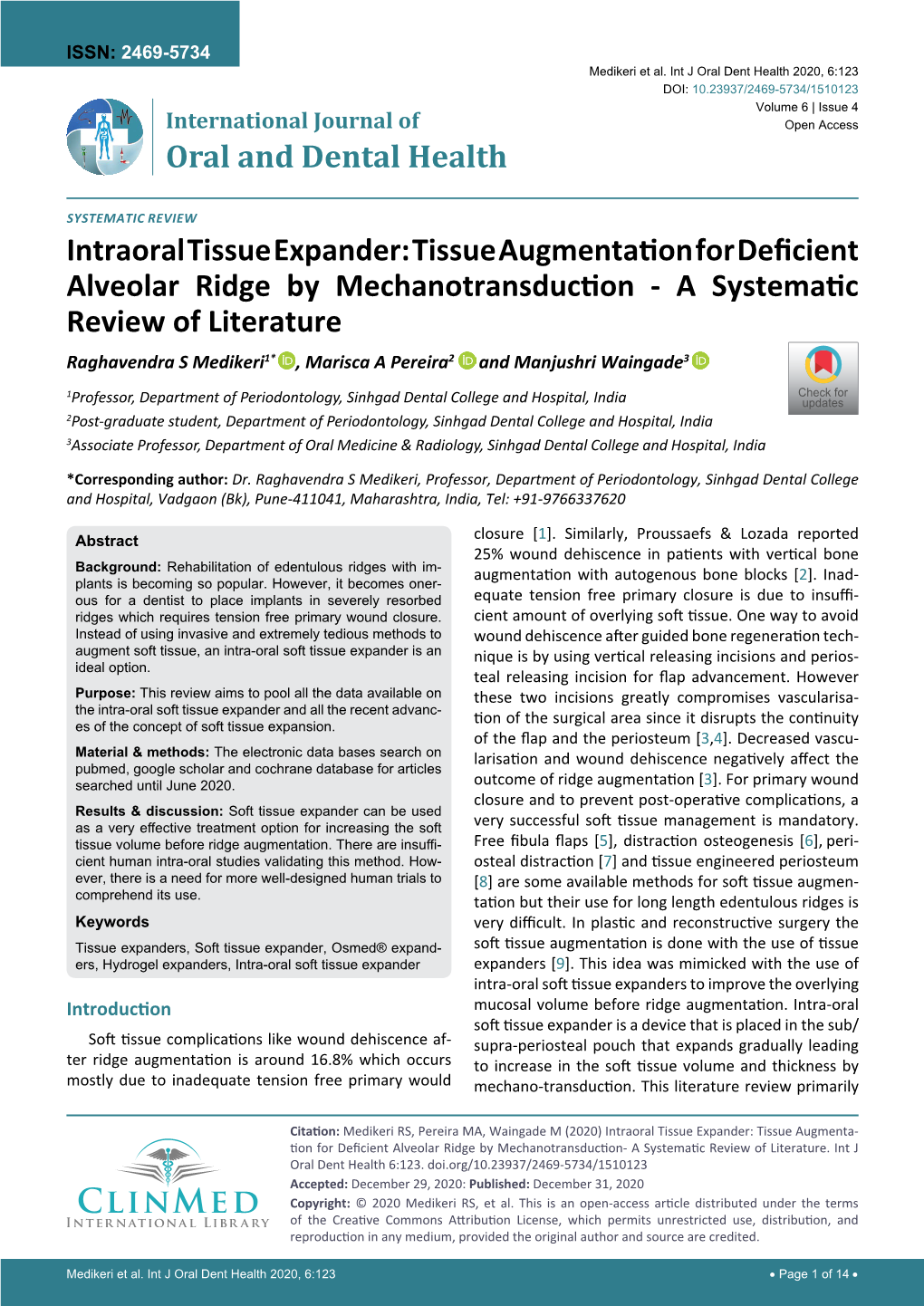 Intraoral Tissue Expander: Tissue Augmentation for Deficient Alveolar