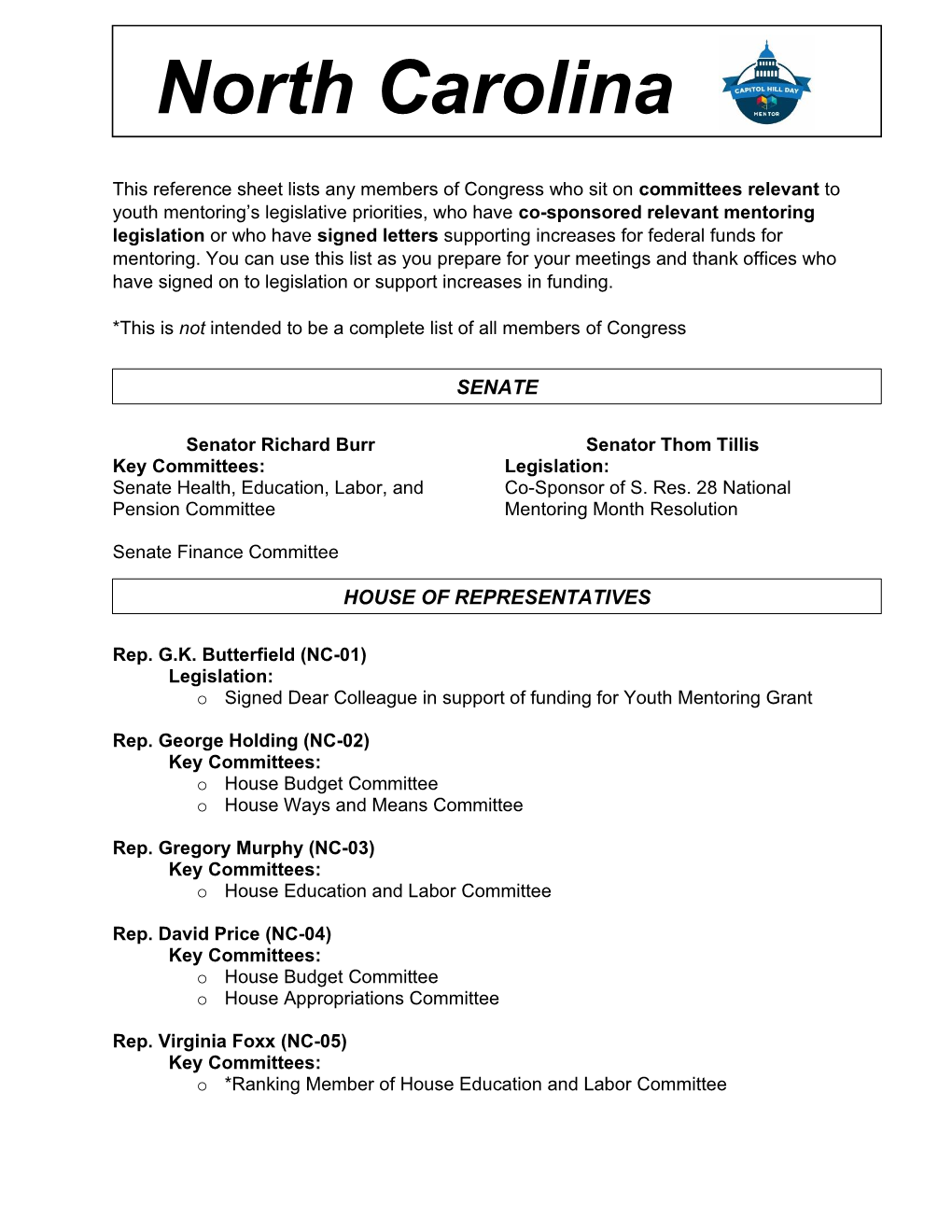 North Carolina Reference Sheet