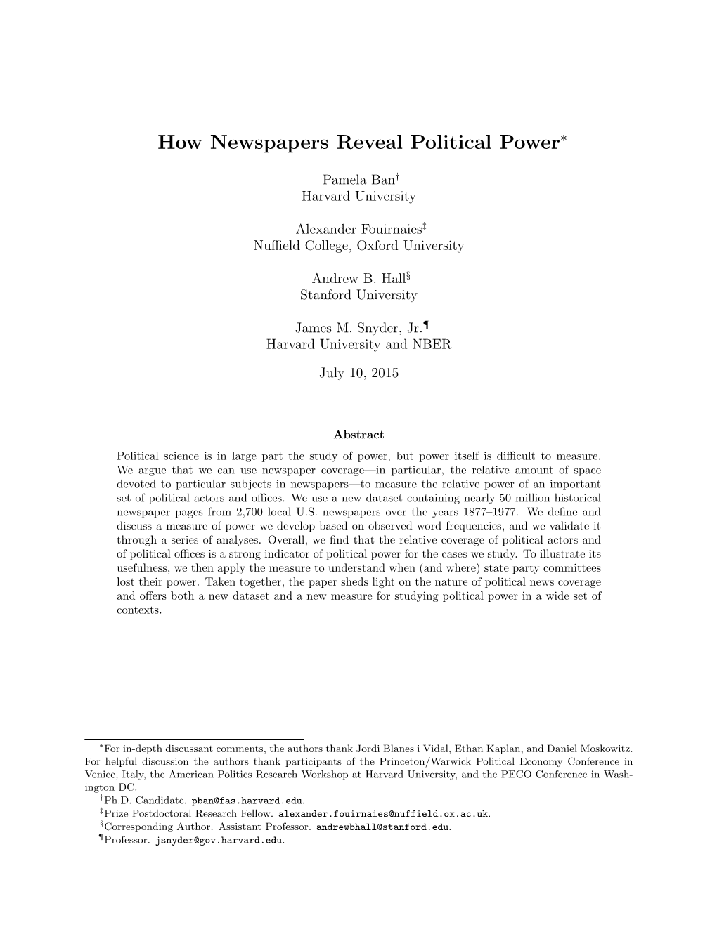 How Newspapers Reveal Political Power∗