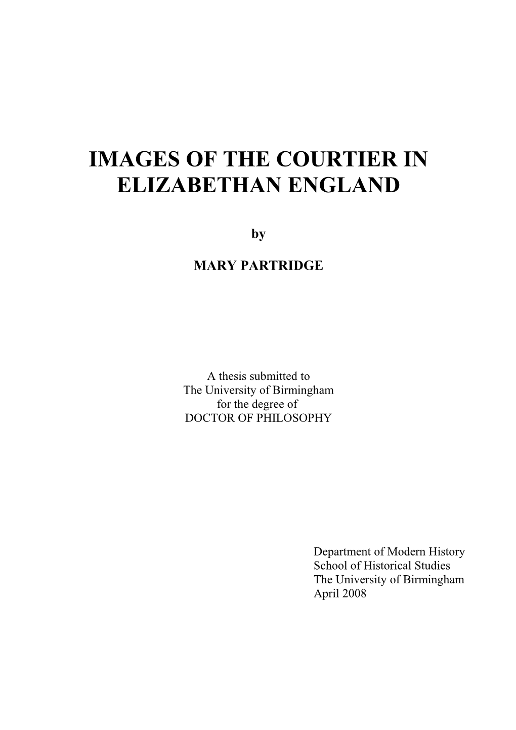 Images of the Courtier in Elizabethan England