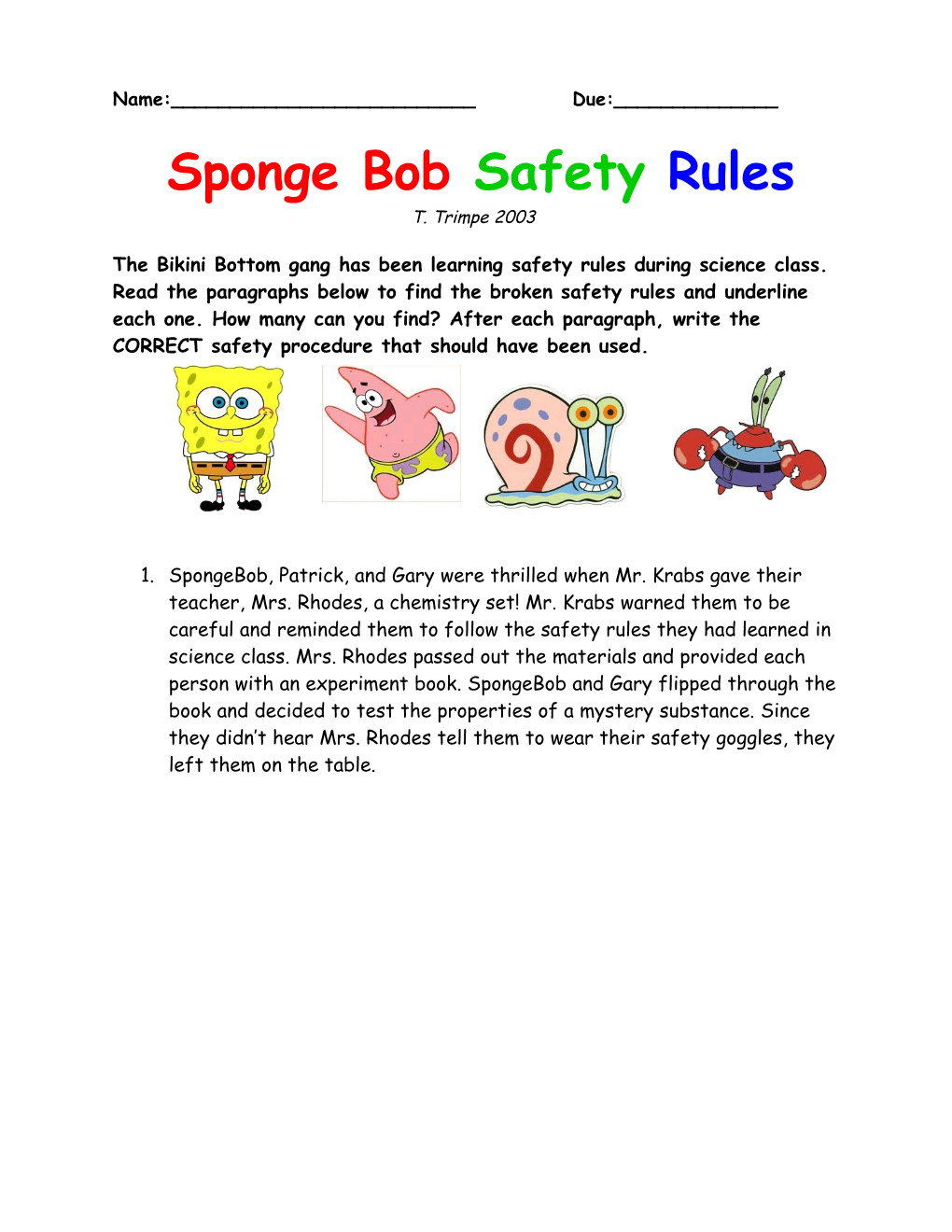 Sponge Bob Safety Rules
