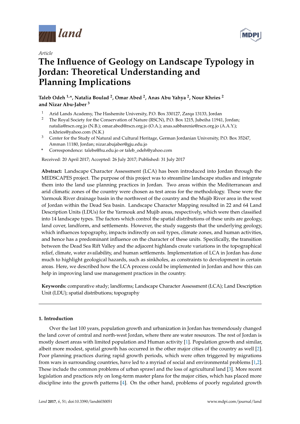 The Influence of Geology on Landscape Typology in Jordan