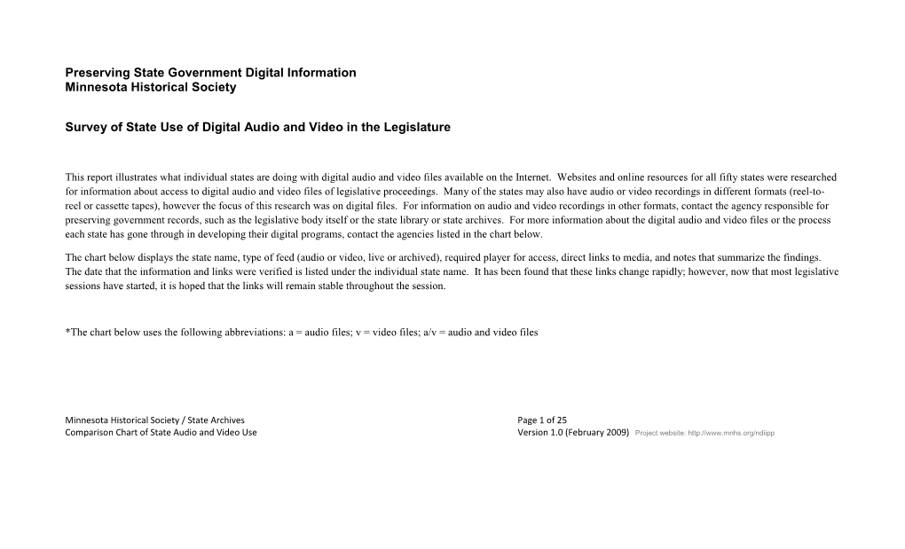 Preserving State Government Digital Information Minnesota Historical Society Survey of State Use of Digital Audio and Video in T