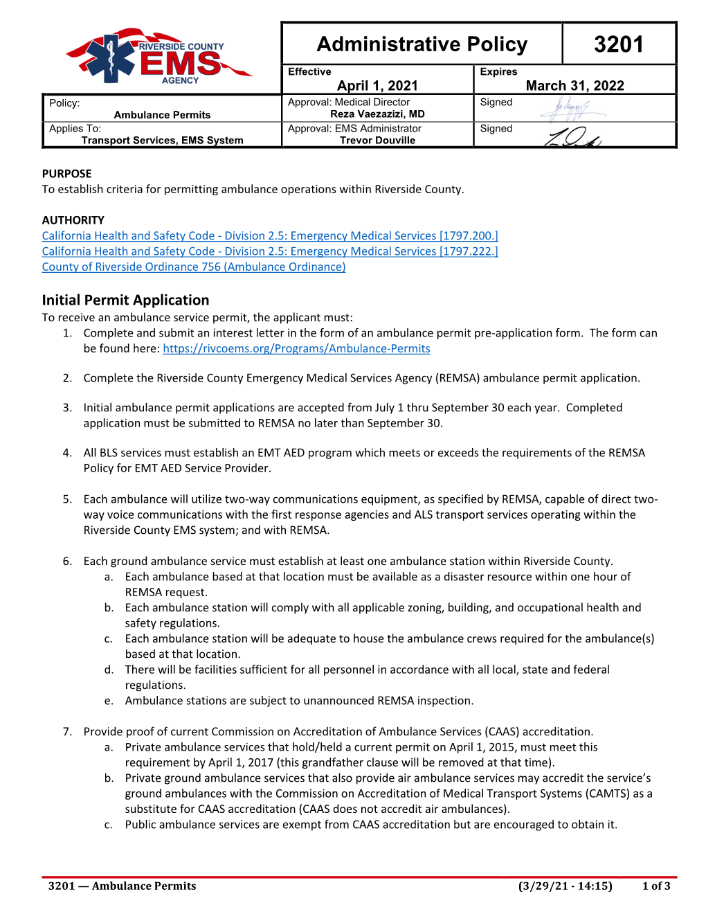 3201 Ambulance Permits