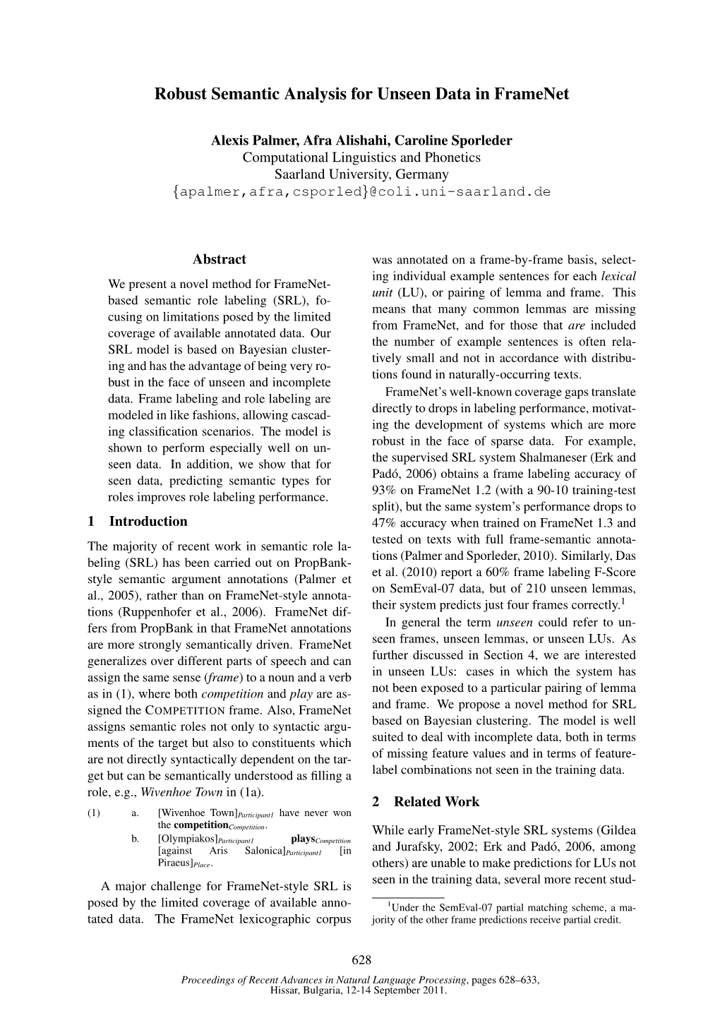 Robust Semantic Analysis for Unseen Data in Framenet