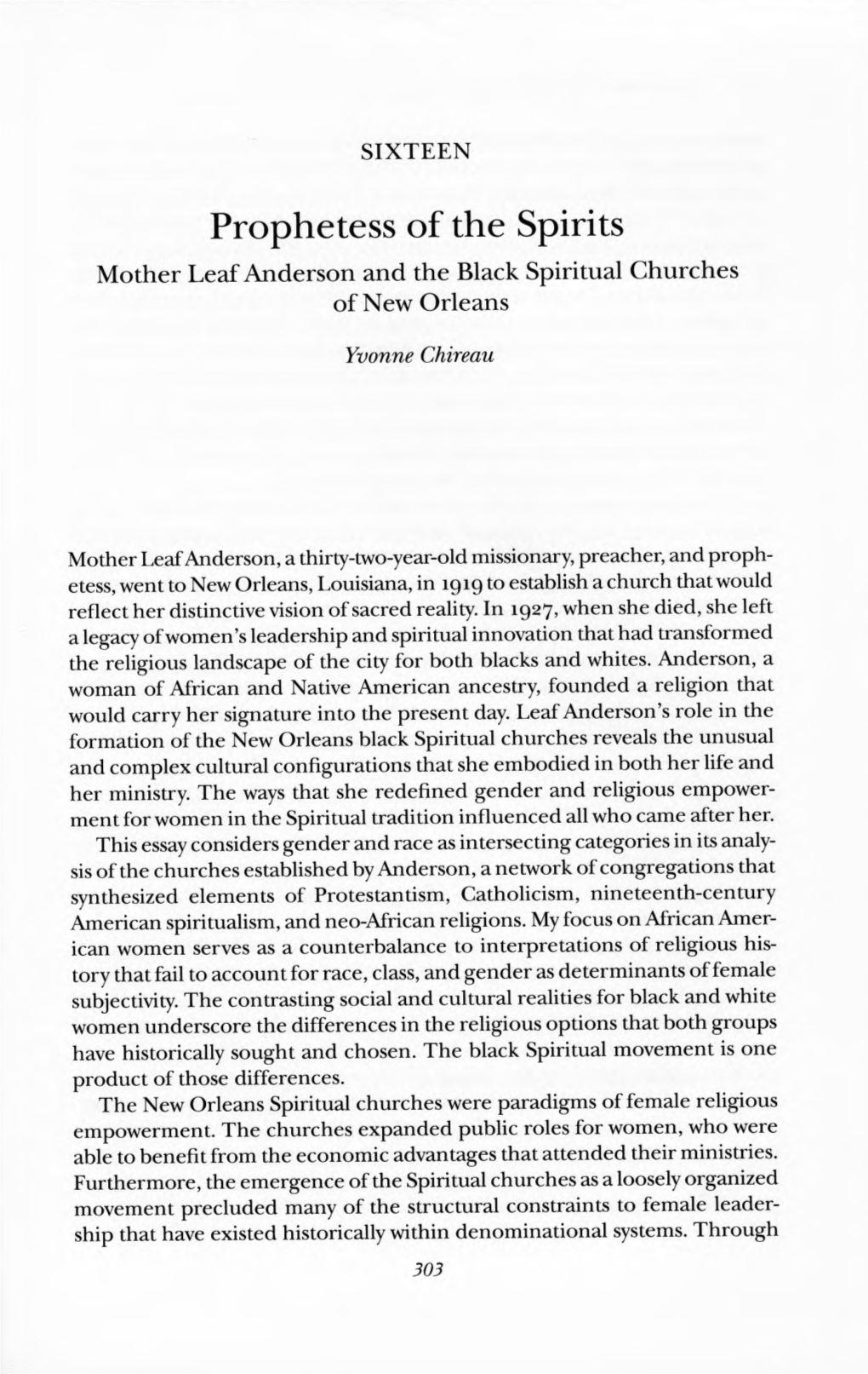 Prophetess of the Spirits: Mother Leaf Anderson and the Black Spiritual Churches of New Orleans