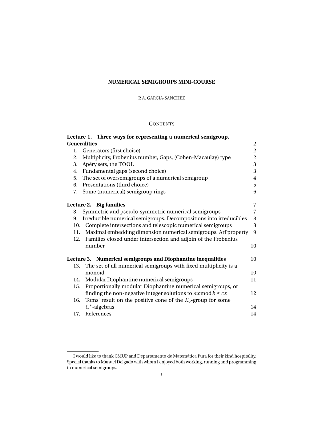 Numerical Semigroups Mini-Course