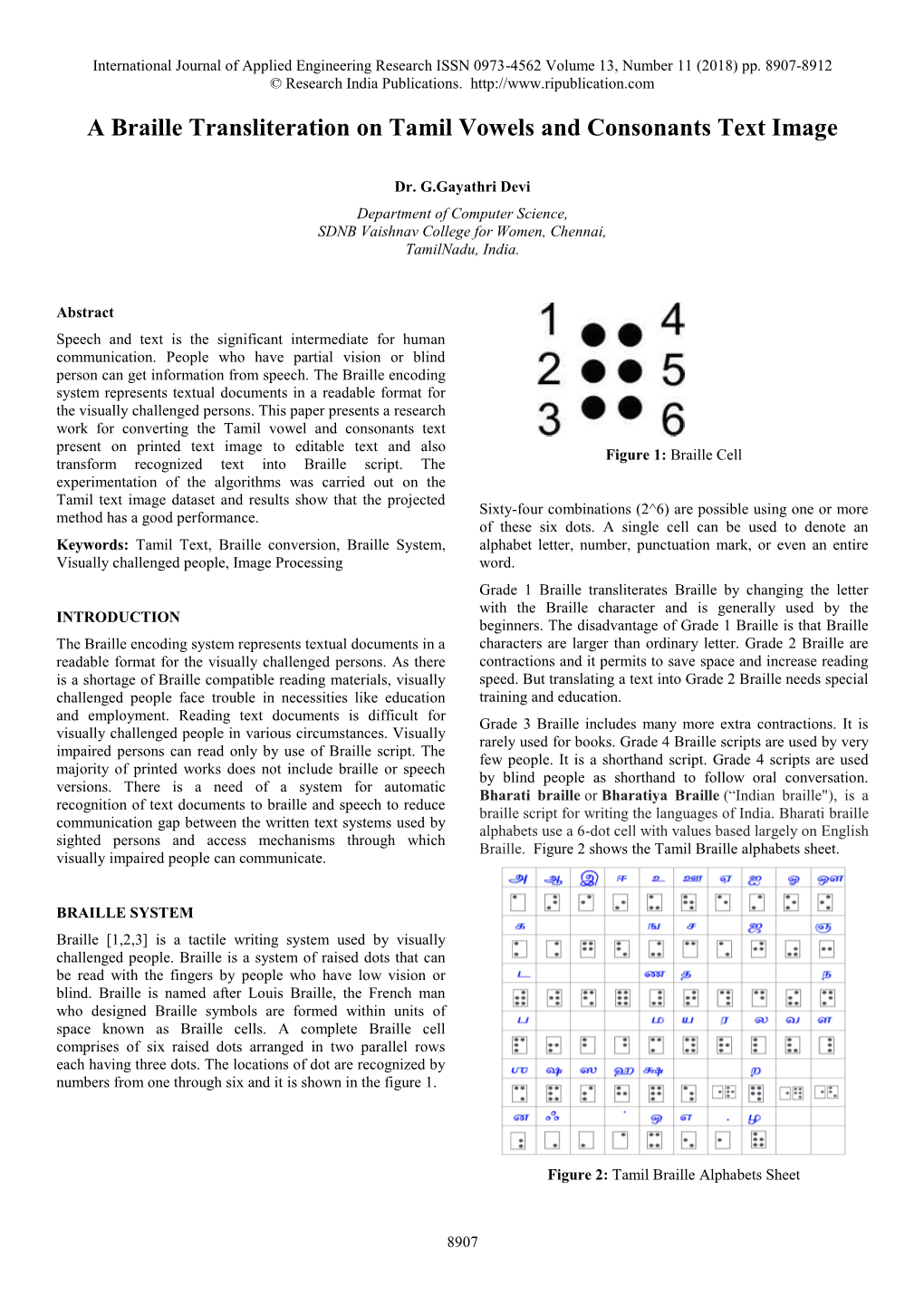 A Braille Transliteration on Tamil Vowels and Consonants Text Image