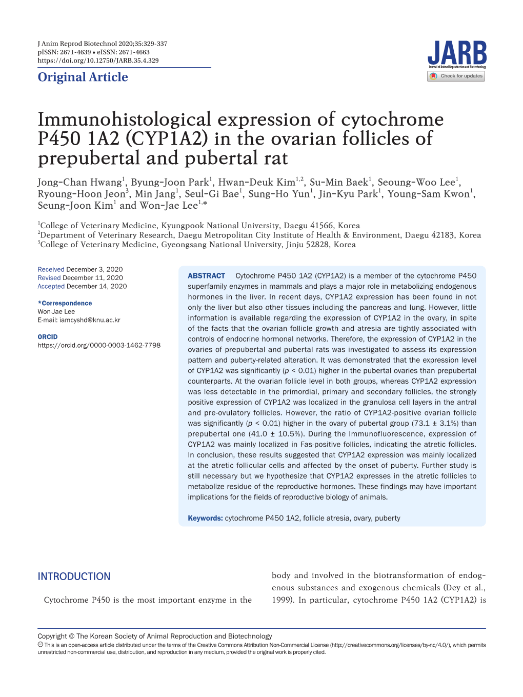 (CYP1A2) in the Ovarian Follicles of Prepubertal and Pubertal Rat