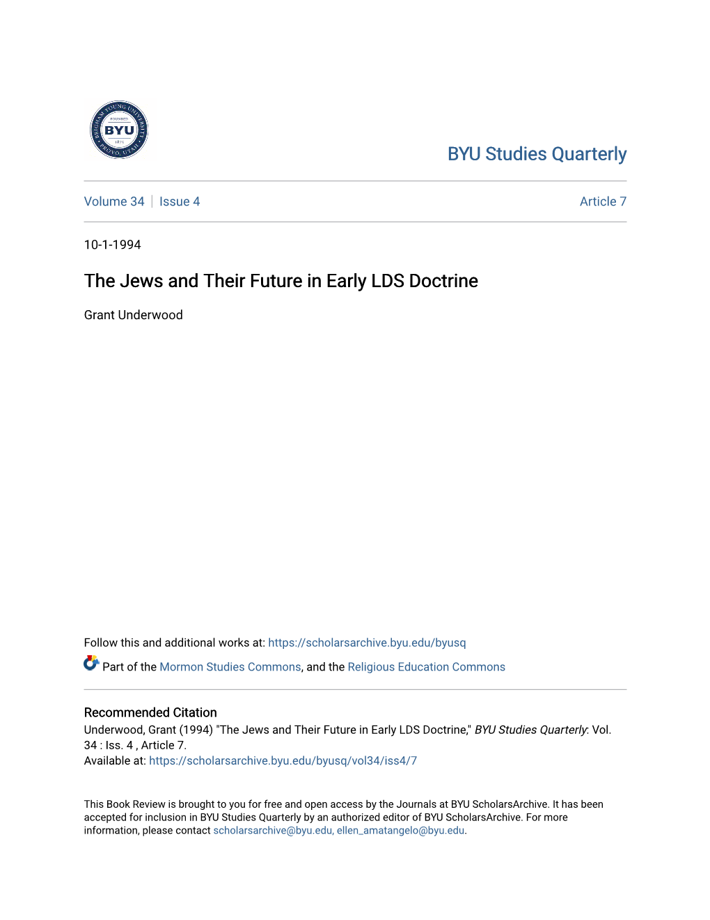 The Jews and Their Future in Early LDS Doctrine