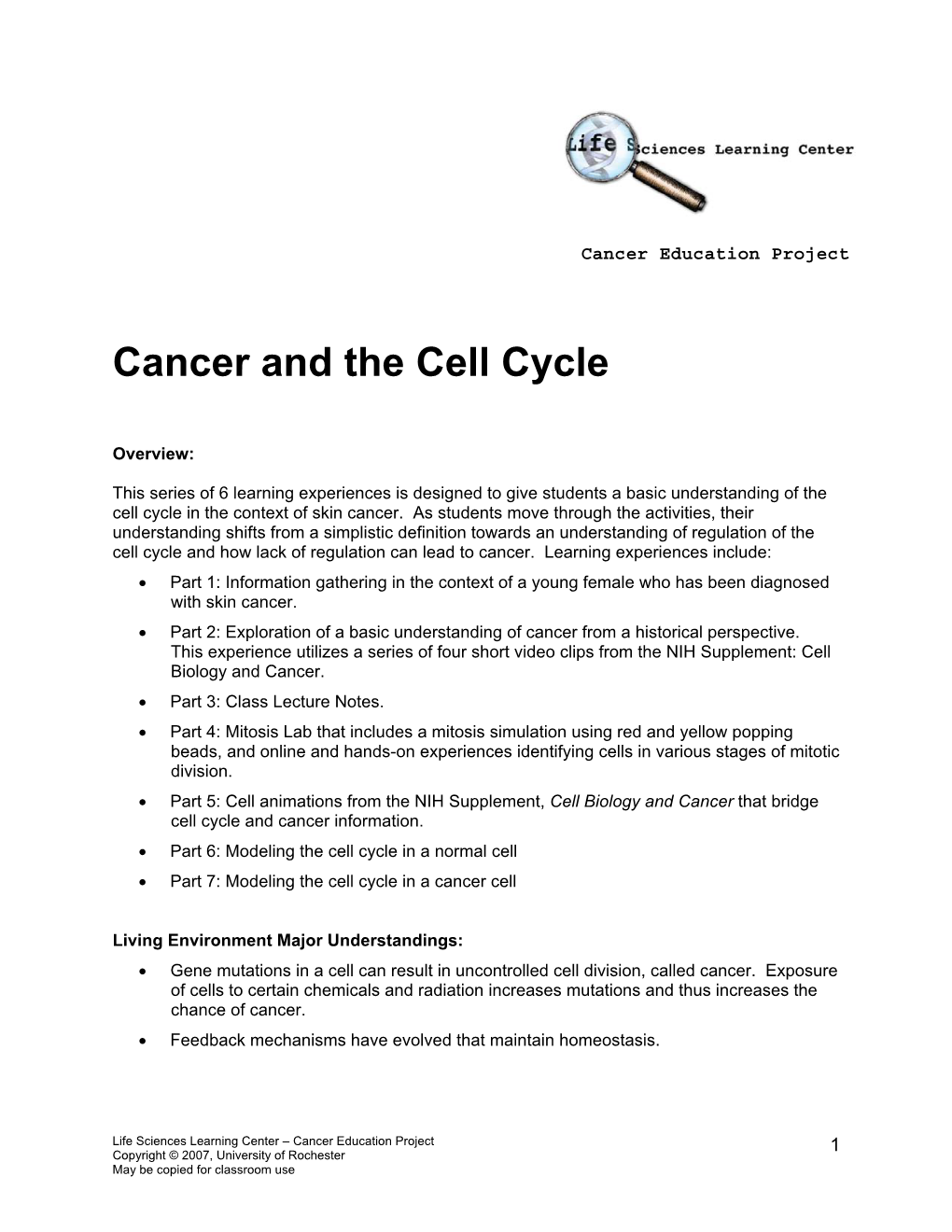 Cancer and the Cell Cycle