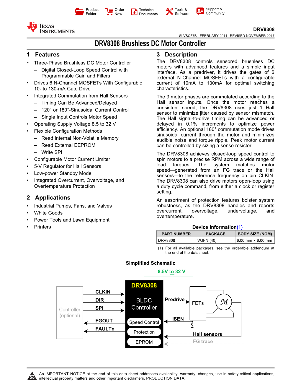 DRV8308 Brushless DC Motor Controller