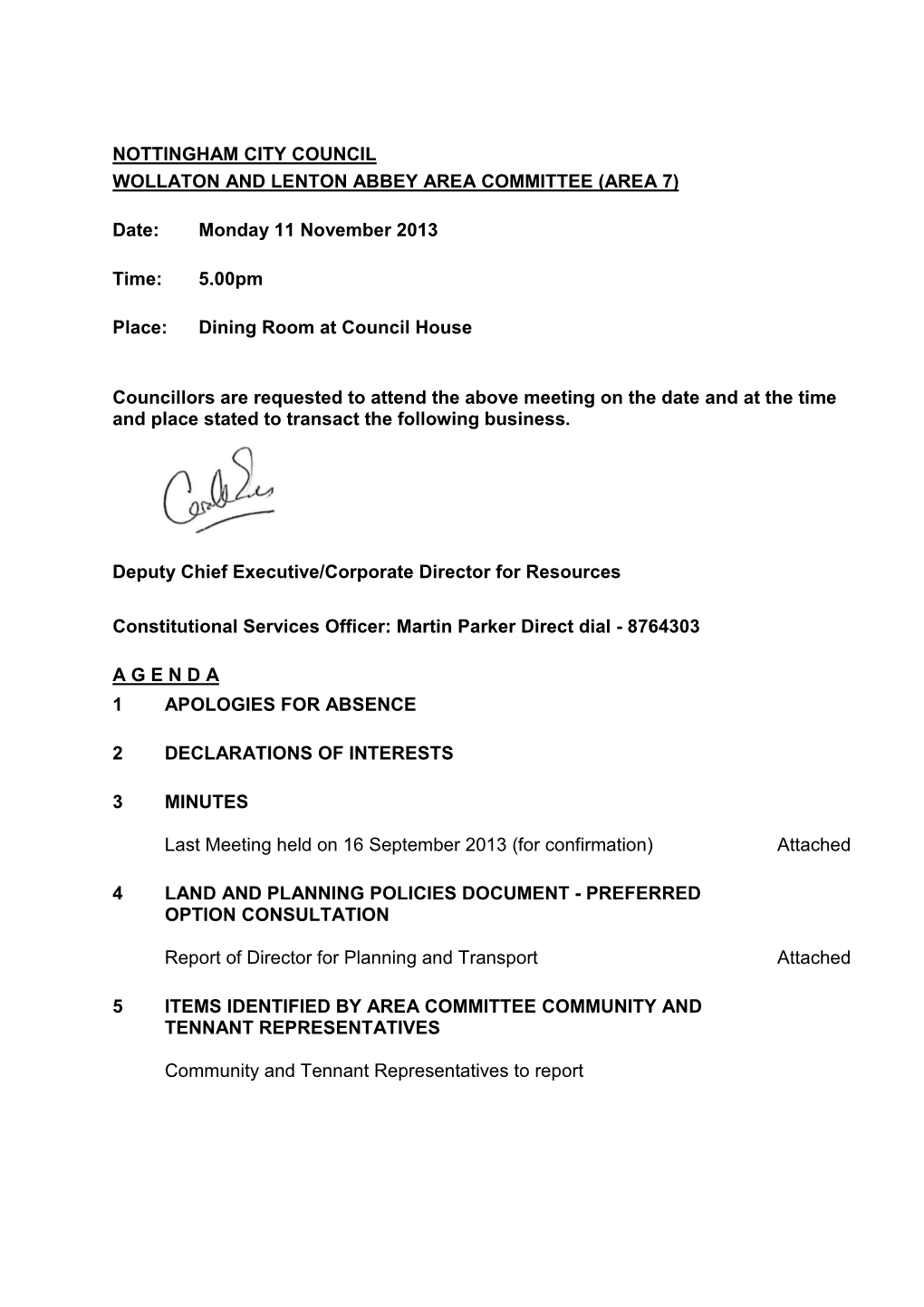 Nottingham City Council Wollaton and Lenton Abbey Area Committee (Area 7)