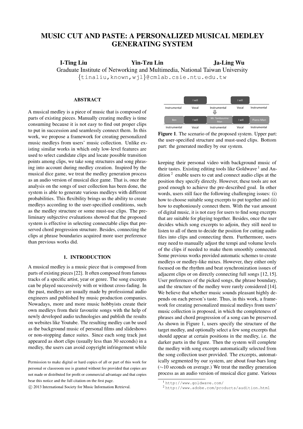 Music Cut and Paste: a Personalized Musical Medley Generating System