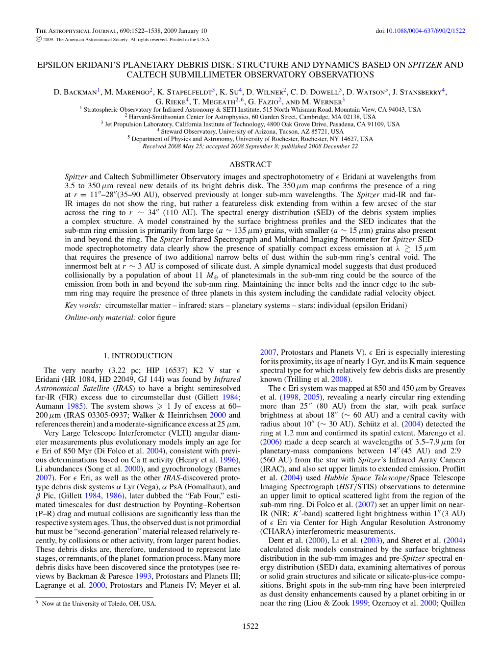 Epsilon Eridani's Planetary Debris Disk: Structure and Dynamics Based on Spitzer and Caltech Submillimeter Observatory Observa