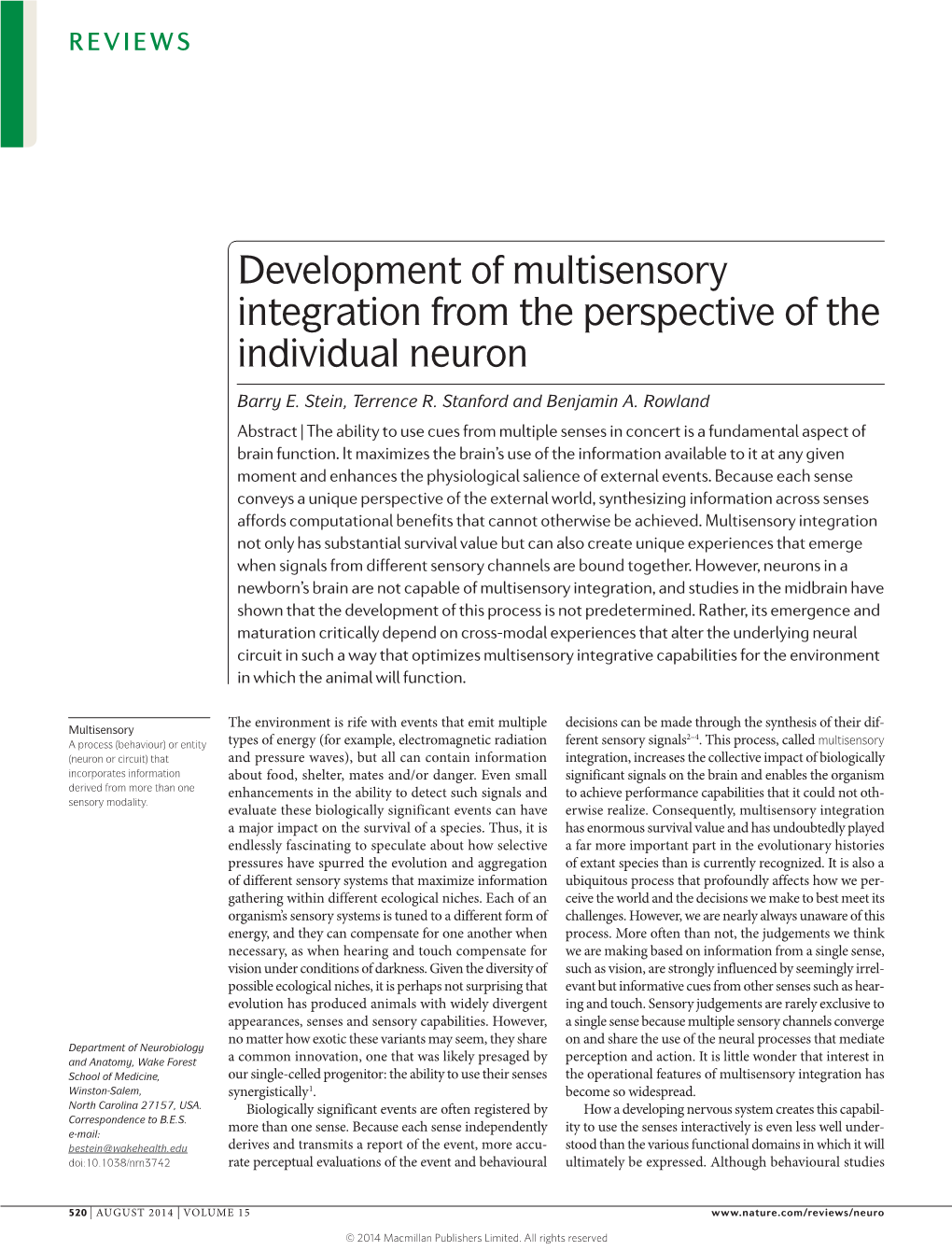 Development of Multisensory Integration from the Perspective of the Individual Neuron