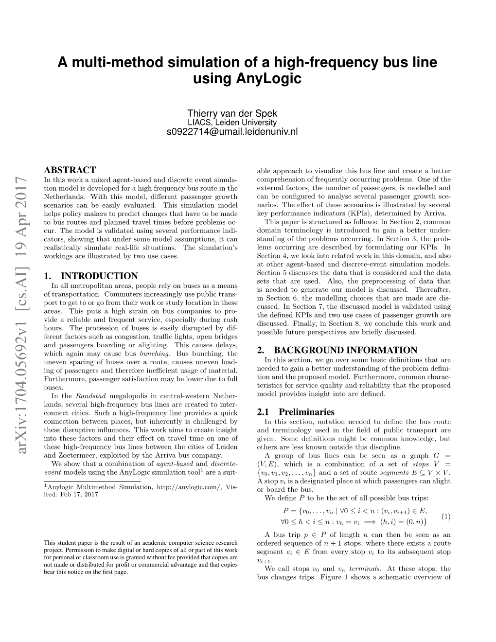 A Multi-Method Simulation of a High-Frequency Bus Line Using Anylogic