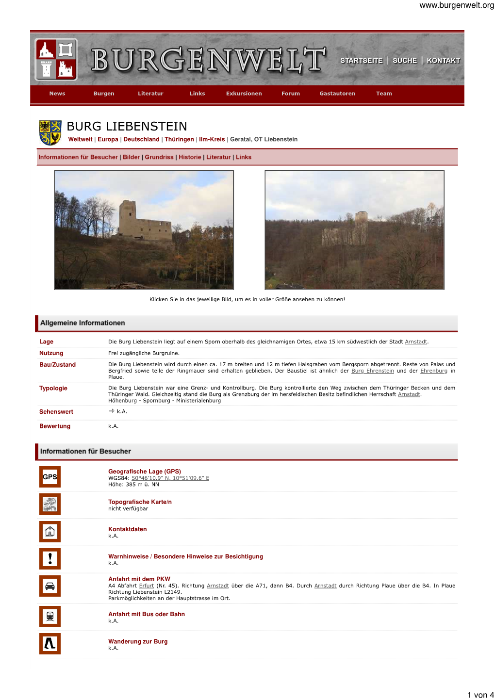 BURG LIEBENSTEIN Weltweit | Europa | Deutschland | Thüringen | Ilm-Kreis | Geratal, OT Liebenstein