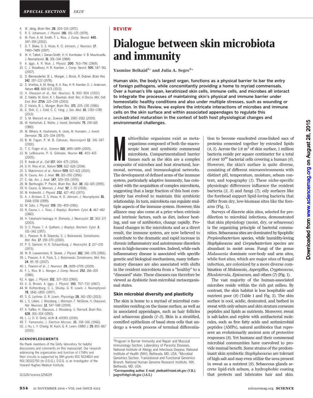 Dialogue Between Skin Microbiota and Immunity Yasmine Belkaid and Julia A