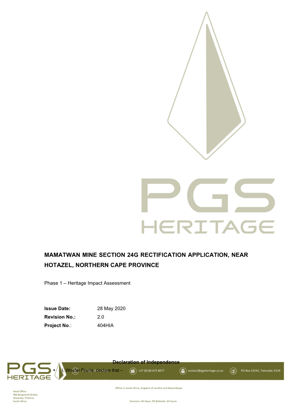 Mamatwan Mine Section 24G Rectification Application, Near Hotazel, Northern Cape Province