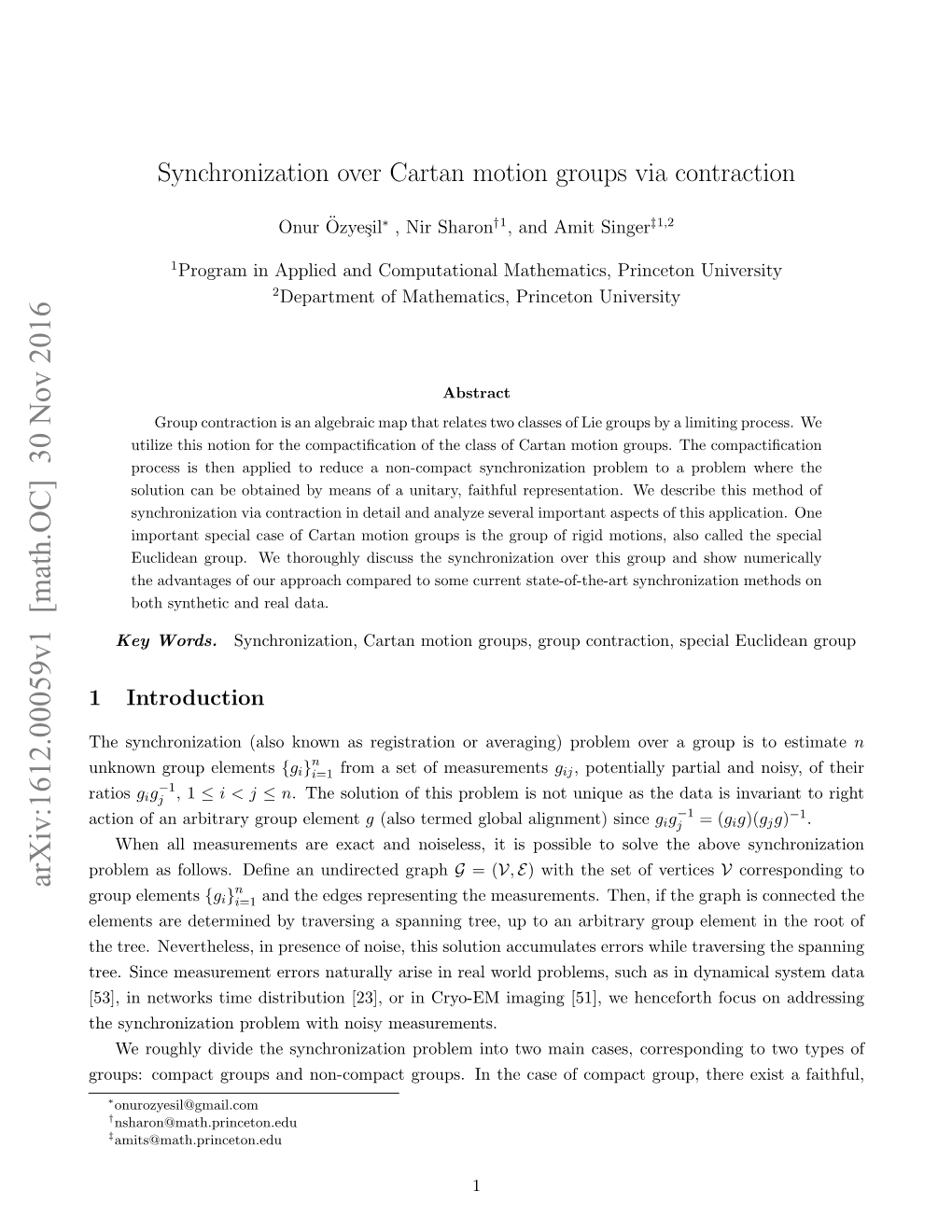 Synchronization Over Cartan Motion Groups Via Contraction