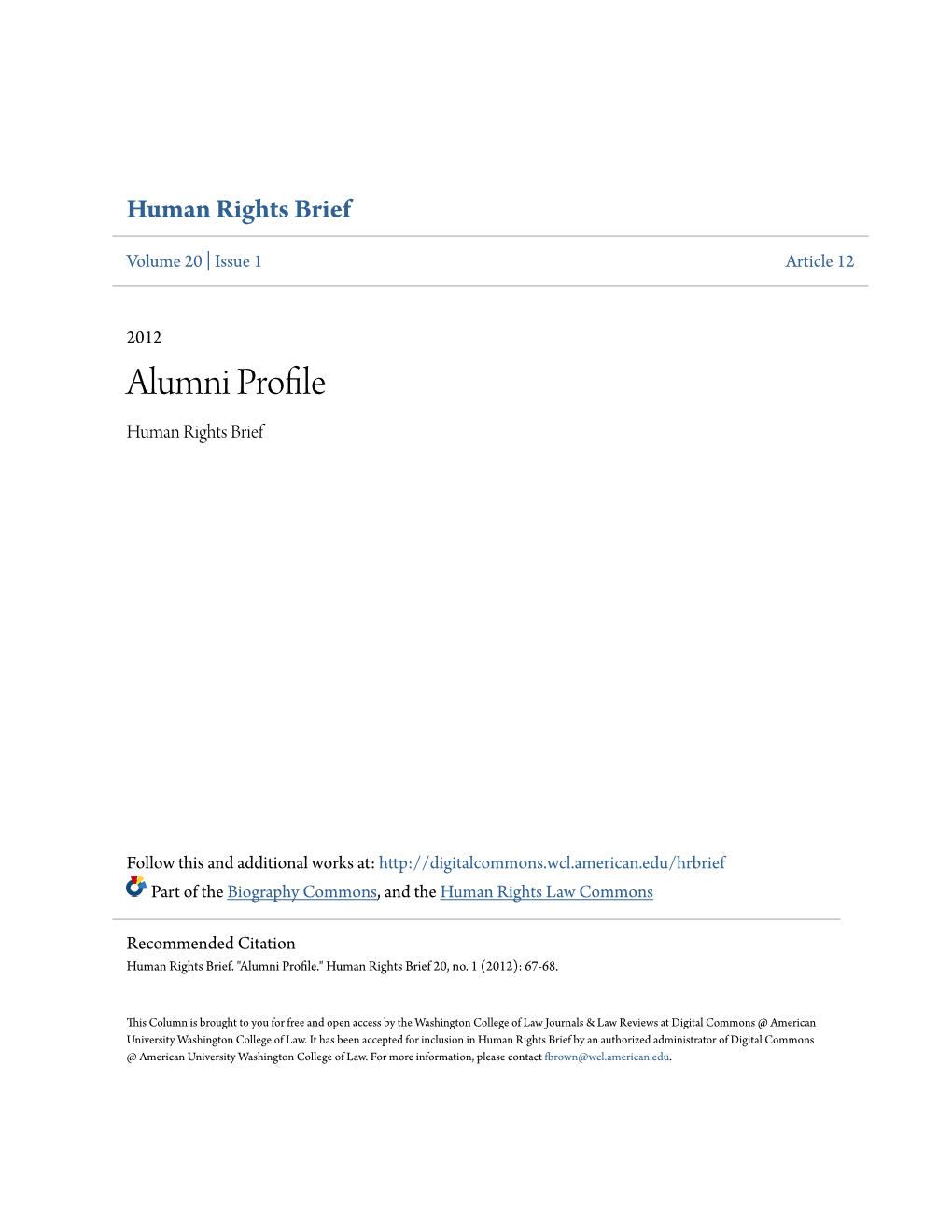 Alumni Profile Human Rights Brief