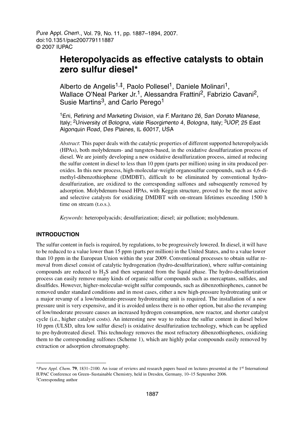 Heteropolyacids As Effective Catalysts to Obtain Zero Sulfur Diesel*