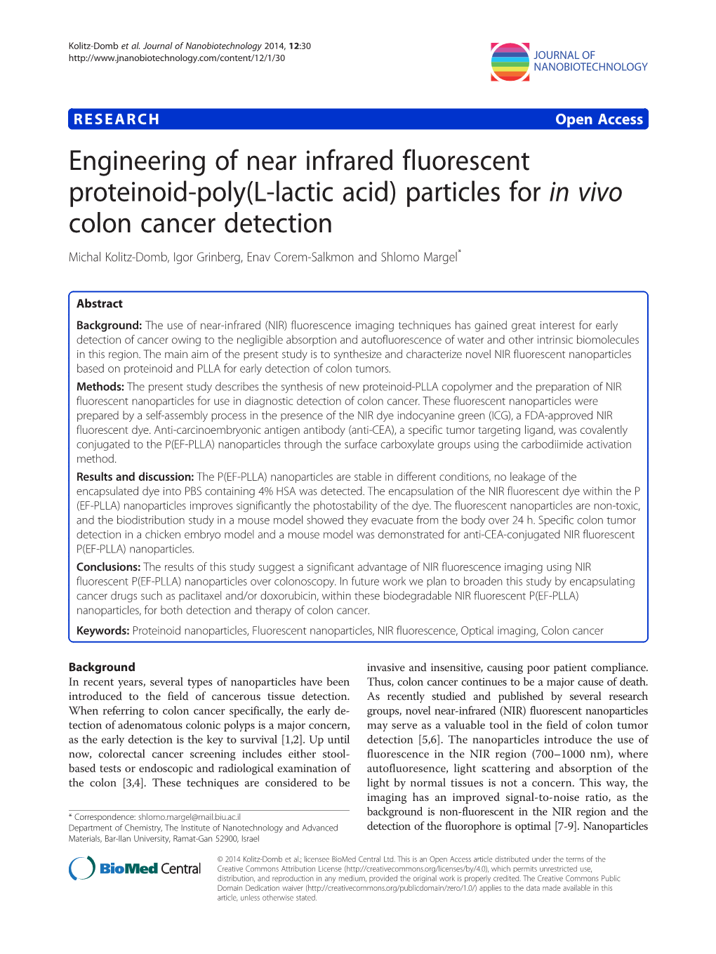 Engineering of Near Infrared Fluorescent Proteinoid-Poly(L-Lactic Acid) Particles for in Vivo Colon Cancer Detection